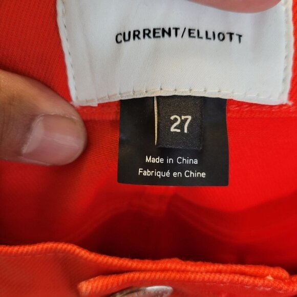 Current/Elliott Kick Flare-Leg Crop Jeans Mid-Rise Raw Hem Fiery Red 27 Womens - Picture 5 of 16